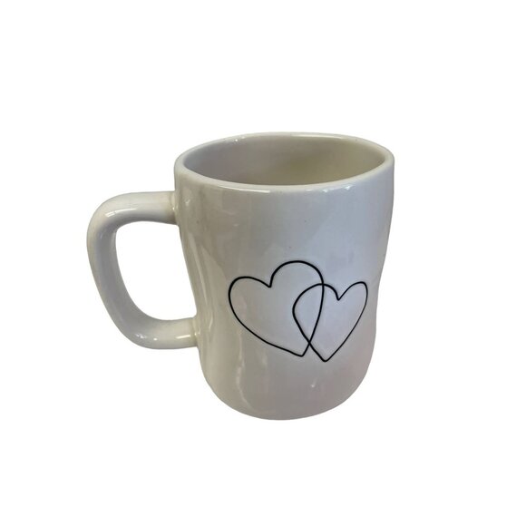 RAE Dunn Coffee Ceramic Mug Artisan Double Hearts 5.25"W x 3.25"L x 4.5"H - Picture 1 of 4